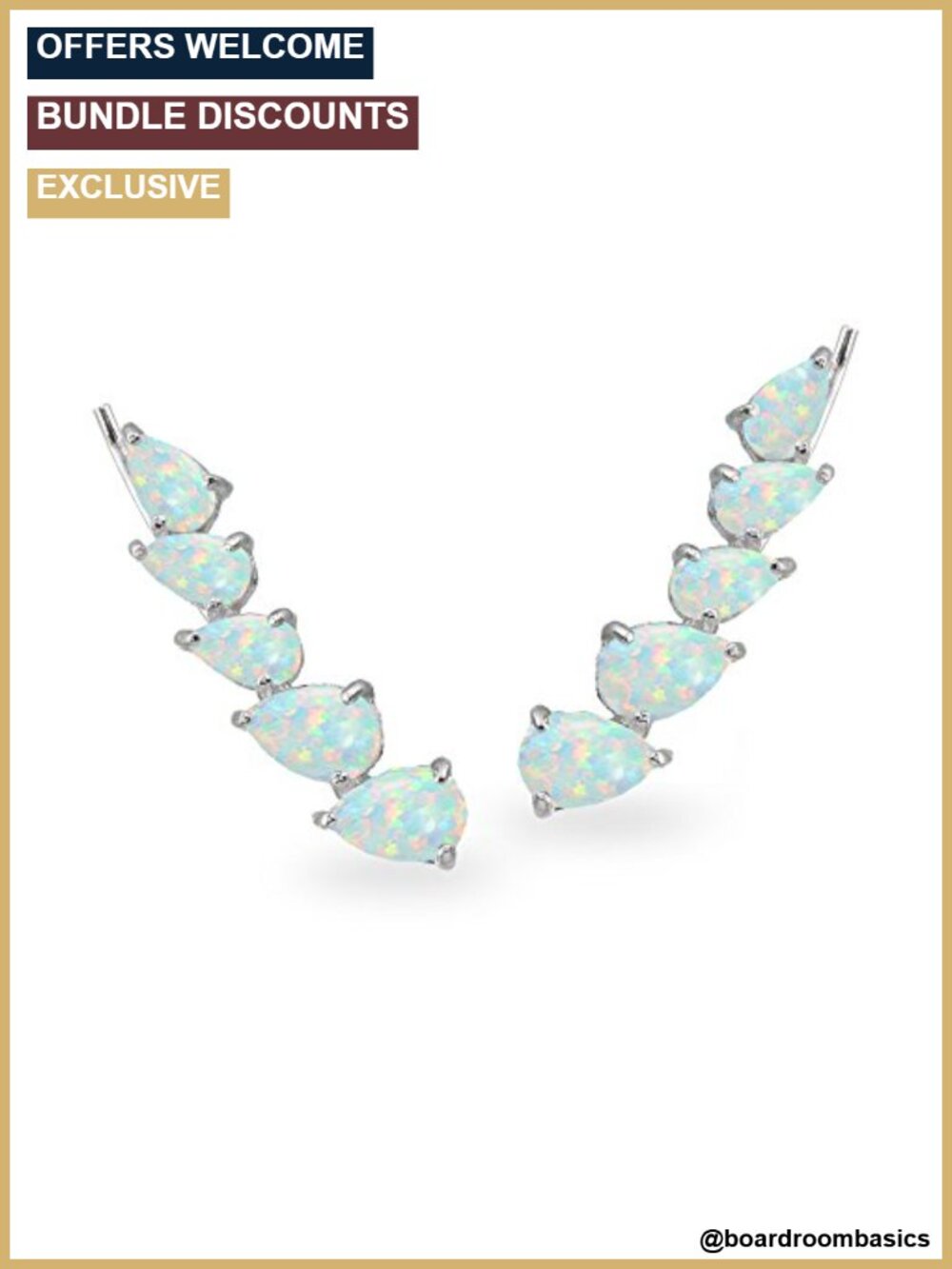 Ear Climbers Earrings Women Sterling Silver Synthetic Opal Teardrop Crawler